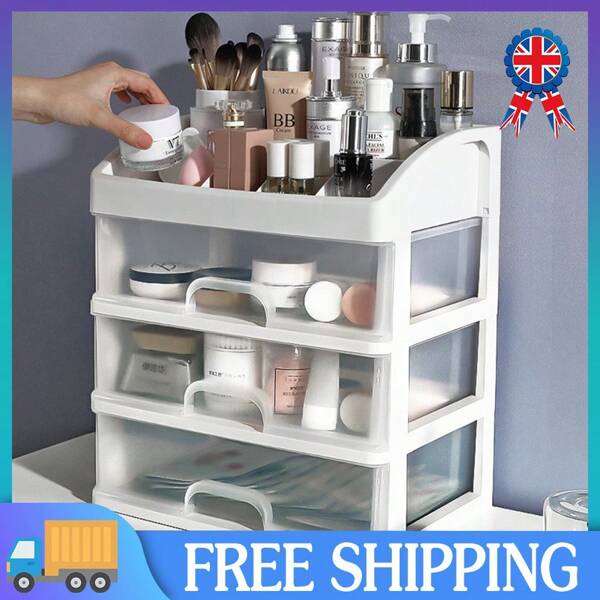 Desktop 4 Tier Makeup Case Holder Drawers Cosmetic Organizer Jewelry Storage Box