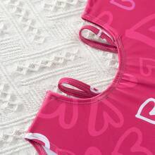 New Style One-Piece Tween Girl Swimsuit, Adorable Heart Design - Hot Pink - View 5