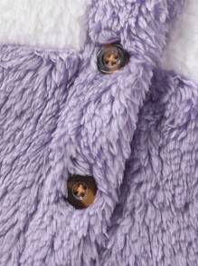 Comfortable And Cute Baby Girl Butterfly Embroidery Color Patch Bow Tie Details Hooded Teddy Bear Jumpsuit, Soft, Comfortable, Warm