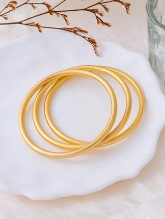 LUMIDIYA 3pcs Fashionable Solid Metal Material Exaggerated Protoype Cuff Bracelets, Various Sizes Available For Stackable Gold Bracelet Set, Women's Summer Jewelry, Suitable For Daily Wear