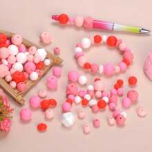 135pcs Fashion Silicone Beads DIY Jewelry Making Kit - 5 Colors Mixed Sizes (9-15mm) Round & Hexagon Craft Accessories Set With Pendants/Keychains/Necklace/Bracelet/ID Lanyard Supplies,Creative Gift For Women Men Craft Lovers(Students Office Gifts)