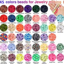 1 Set Polymer Clay Bead Bracelet Kit, 45 Colors Flat Round Clay Beads For Jewelry Making, Women Jewelry, Spacer Beads, Charm Necklace Bracelet Earrings DIY, College Friendship Beads Jewelry Set, Suitable For Adult Girls Ladies Accessories - New 45 Colors - View 2
