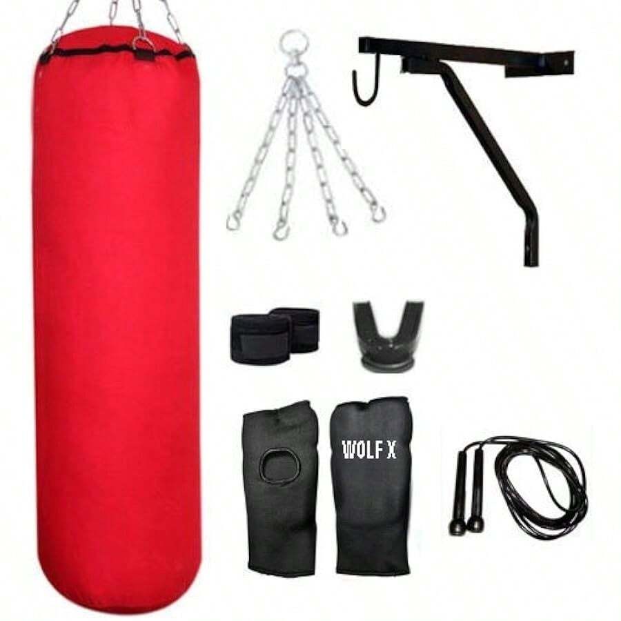 6ft Weight 2530 Fillled Punch Bag Boxing MMA Kick 8 Pcs Set Red - as pic - View 1