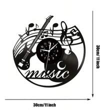 1 pièce Horloge murale de disque vinyle de guitare de musique, silencieuse, noire, avec des notes d'instrument de musique faites à la main. Cadeau exclusif pour les amateurs de musique pour la décoration du salon, de la chambre ou du bureau.