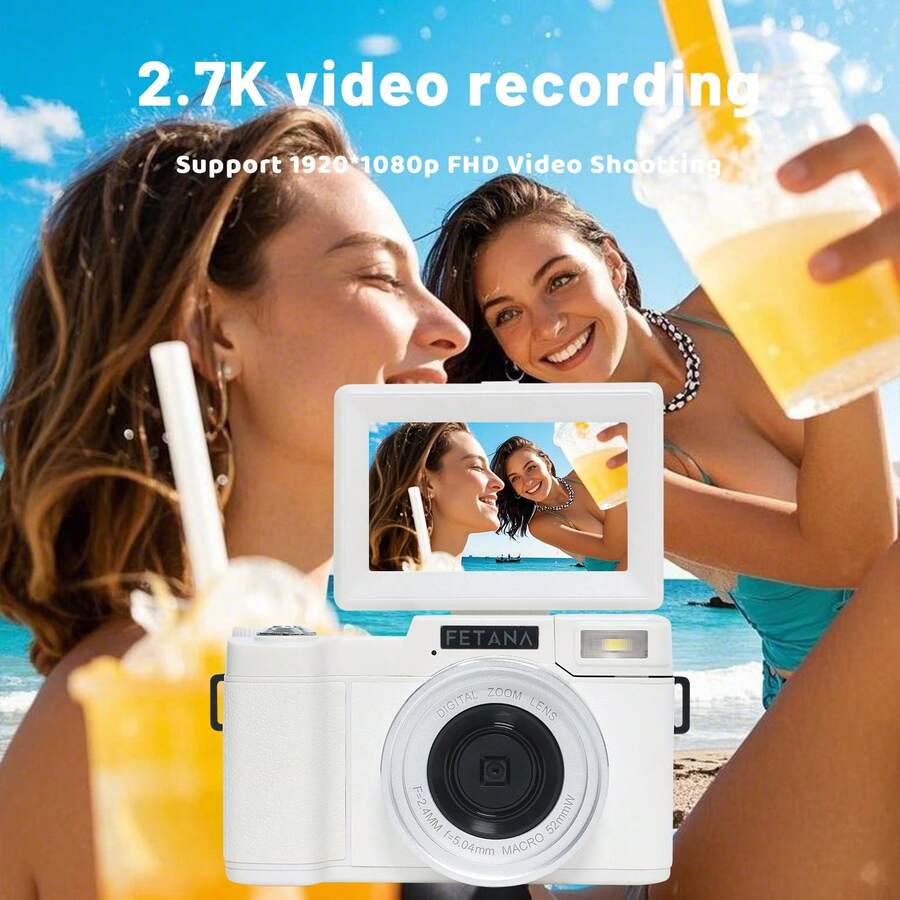 Máy ảnh kỹ thuật số FETANA 2.7K A2, Tự động lấy nét, 50MP, Zoom kỹ thuật số 8X, Máy quay video blog, Bao gồm thẻ 16GB, 1 pin, Màn hình 2,8", Máy ảnh nhỏ gọn cho người mới bắt đầu - Máy ảnh A2 trắng + Thẻ nhớ 32G - Xem 1