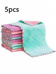 5/10pcs Random Color Microfiber Cleaning Cloths, Absorbent Kitchen Towels, Multi-Purpose Reusable Dishcloths, Washable Non-Linting Cleaning Rags For Auto, Tea, Bowls, Furniture