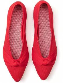 Womens Flat Shoes Classic Pointed Toe Flats Knitted Dress Shoes Soft Comfortable Dressy Flats Women - 紅色 - 查看 8