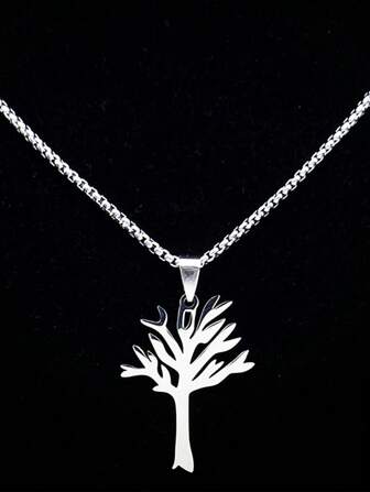 1pc Fashion Charm Tree Of Life Pendant Stainless Steel Necklace Boys Girls Accessories Party Jewelry