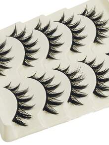 5 对漫画睫毛自然纤长角色扮演妆容交叉大睫毛和猫眼睫毛全条假睫毛条状睫毛，睫毛，睫毛，假睫毛 - 黑色 - 查看 6