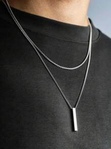 Set de 2 collares con colgante de cruz de acero inoxidable de doble capa, estilo punk y hip-hop para hombres