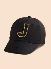 1 pieza Gorra de béisbol negra sólida con decoración de letras para niños/niñas de 1 a 5 años, gorra Snapback clásica para niños para el uso diario casual en primavera y verano - Negro - Ver 54