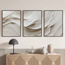 3pcs Neutral Beige Soft Tones Minimalist Wall Arts, Beige White Wave Abstract Prints, Brush Strokes Posters, Modern Wall Decor, Canvas Art For Living Room, Bedroom, Kitchen, Home Office, Cafe, Bar, Dorm, Hallway, Home And Room Decoration, Unframed - White - View 7