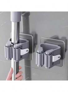 2/4/6pcs Mop Hanger Rack With Hooks, Bathroom Mop Holder, Plastic Broom Hanger Organizer For Bedroom, Garden, Bathroom, Home, Dorm, Space-Saving Storage Rack