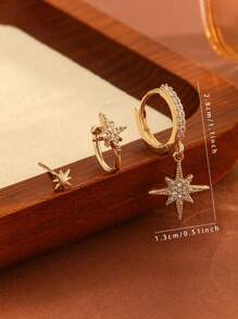 2Pcs/3Pcs Copper Alloy Stud Earrings Set With 8-Pointed Star Zirconia Stone Design, Suitable For Women Daily Use, Gifts, Parties