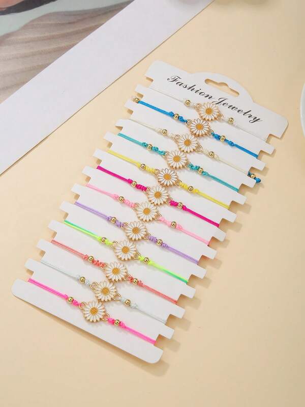 12 قطعة/طقم سوار بوهيمي من الخرز CCB على شكل زهرة البابونج الصغيرة المضفر، مجوهرات لارتداء اليومي كهدية للنساء والصديقات والأسرة، مناسبة للعطلات والأعياد والحفلات