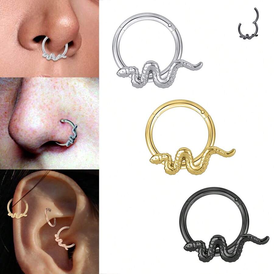 1pc 16G Hinged Clicker Septum Nose Ring Hypoallergenic Helix Conch ...