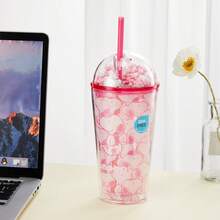 Miniso 1 pieza Taza con pajita y tapa de burbuja de la serie Snoopy, de doble capa de plástico, 600ml/20.29oz, diseño creativo de botella de agua, aislamiento de doble capa, diseño a prueba de fugas, compañero de hidratación perfecto para estudiantes y trabajadores de oficina - Multicolor - Ver 9