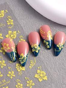 Hibiscus Flower 3D Nail Stickers Cherry Blossom Floral White/Black/Gold/Blue Florals Petal Nail Art Decals Sliders Manicure Nail Tips Decor,Y2K Star Adhesive Nail Art Supplies Decal For Women Nail Supplies DIY Manicure Decoration