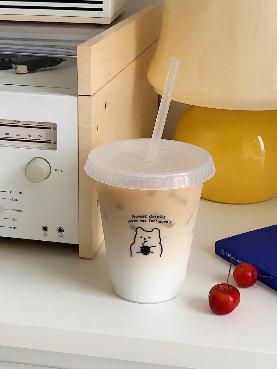 可爱简约风，小众独特的夏日居家咖啡奶茶饮料杯，带吸管，磨砂材质，可重复使用。 - 彩色 - 查看 1