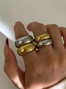 8毫米 10毫米 高抛光 18K 镀金圆形粗戒指 男女款 光滑不锈钢 简约派对珠宝