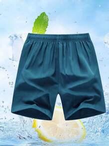 2 piezas Shorts deportivos de verano para hombre, cintura elástica, casual de playa, corte holgado, secado rápido, longitud hasta la rodilla, con bolsillos traseros