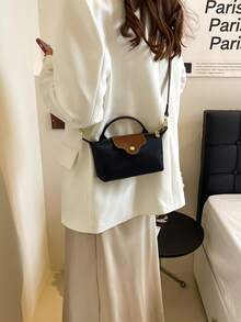 1 件女士休闲手提包，百搭纯色单肩包，波士顿风格时尚斜挎包