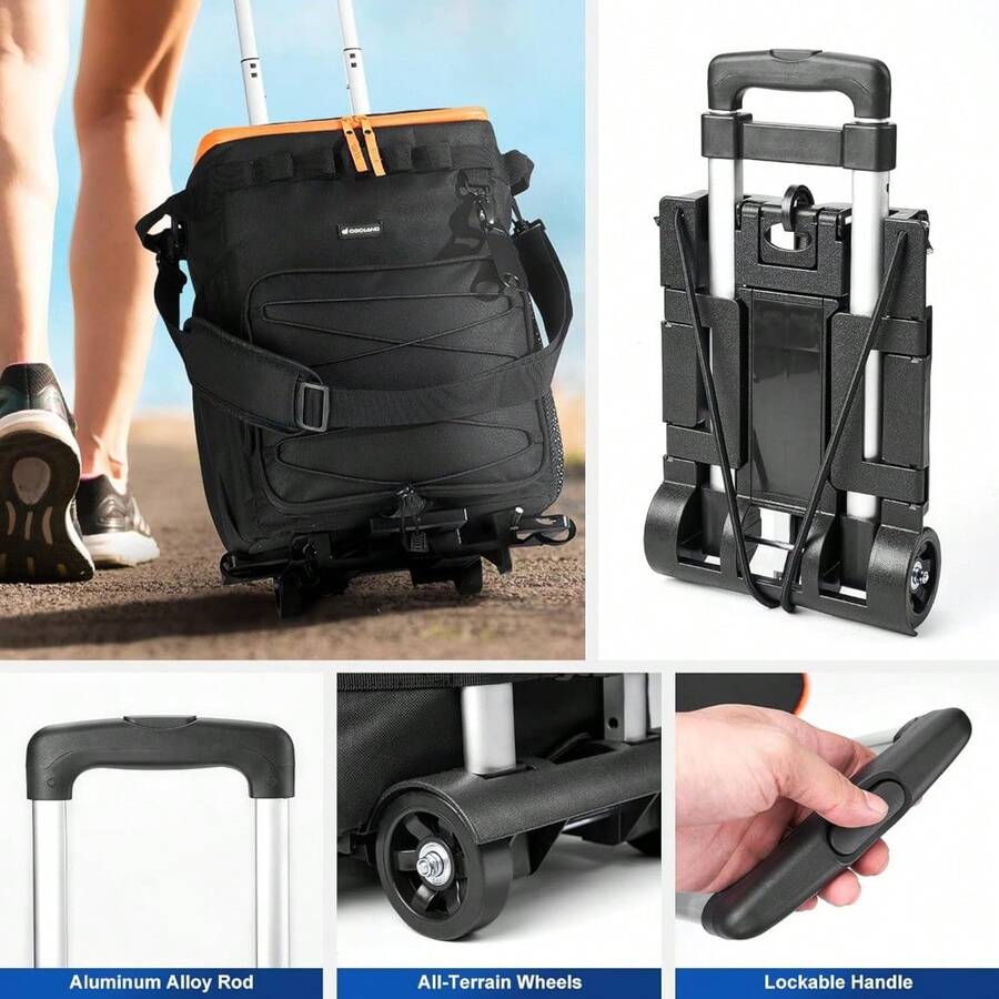 Local Delivery - For Beach Camping Travel And Picnic 48/72 Cans Soft Cooler With Wheels And Handle Collapsible Ice Chest Rolling Coolers On Wheels - 48 cans - View 1