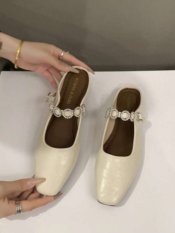 Zapatos planos tipo Mary Jane de punta cuadrada para mujer, nuevo estilo francés 2025 de suela blanda para primavera y otoño, mocasines casuales
