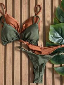 Kit 2 Biquíni Fio Dental Fita Bronze Cortininha Moda Praia Verão 2025 com bojo poliamida  Simples  elegante  Casual