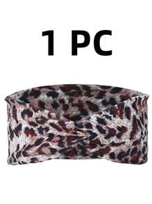 1/6pcs Elastane Fashion Leopard Print Yoga Headband - Wide Knot Sports Sweatband For Normal Hair Vintage Style Soft Stretchy Non-Slip Moisture-Wicking Leopard Print Headbands For Women - Stylish Sports Accessories For Running, Cycling, Gym