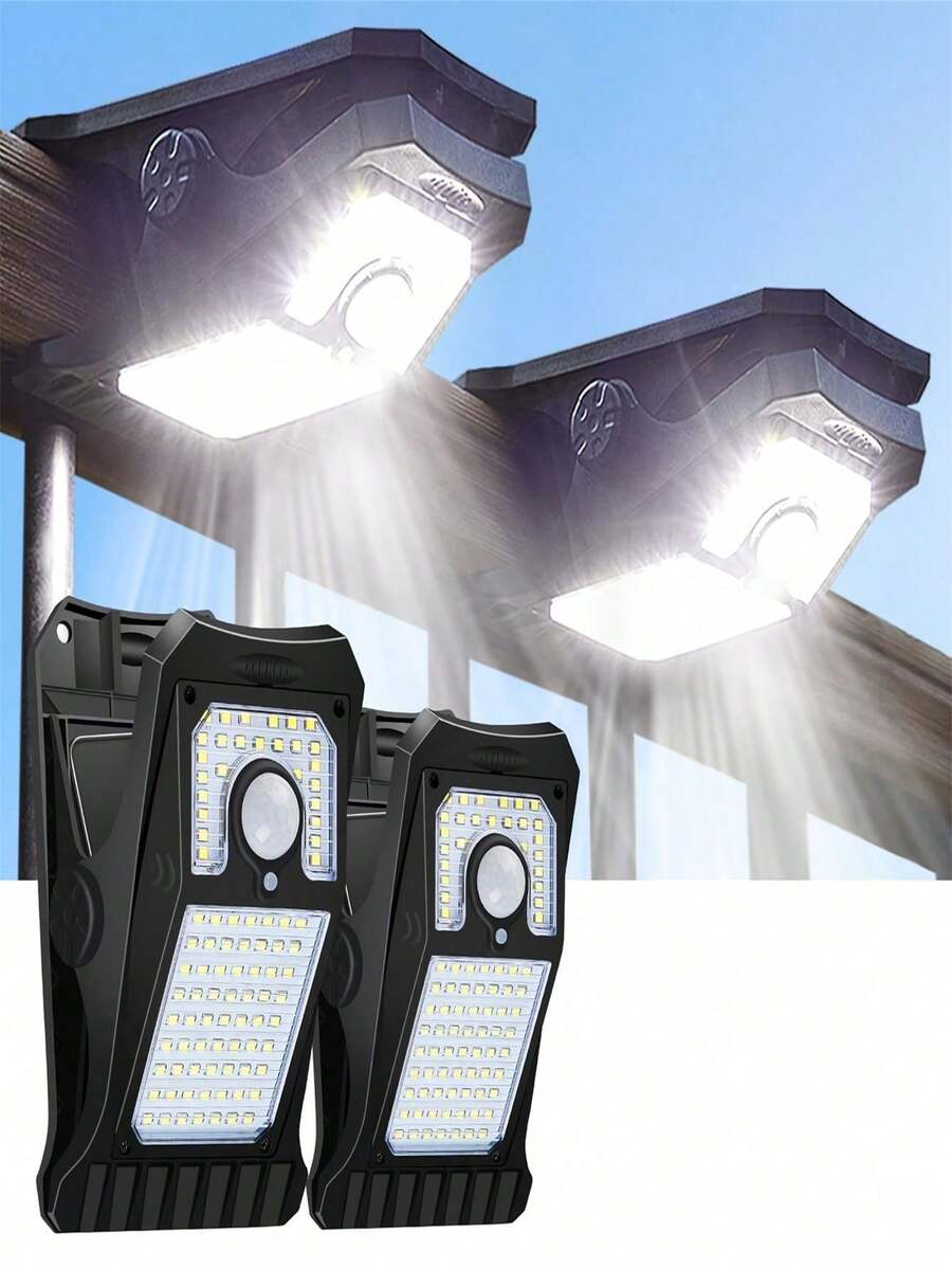 1 件/2 件太阳能夹式灯 - 运动传感器、USB 和太阳能供电，适用于花园、露台和露营（不含 USB 线）（1500mAh）