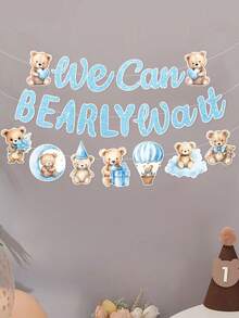 1Set Blue Little Bear Banner,Babyshower Decorative Hanging Banner,'We Can Bearly Wait' Backdrop Banner,Babyshower Decor,Gender Reveal Party Decorations,1st Birthday Party Background Decoration,Bridal Shower Favors,Holiday Party Supplies - Blue Bear - View 7