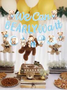 1Set Blue Little Bear Banner,Babyshower Decorative Hanging Banner,'We Can Bearly Wait' Backdrop Banner,Babyshower Decor,Gender Reveal Party Decorations,1st Birthday Party Background Decoration,Bridal Shower Favors,Holiday Party Supplies - Blue Bear - View 8