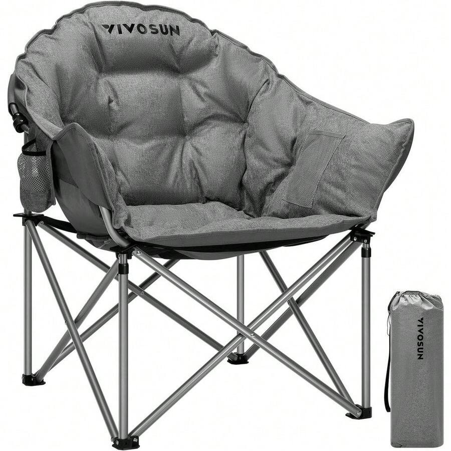 Pound Extra Large Camping Chair Thickened Folding Moon Round Chair Cup Holder - - 1 - View 1