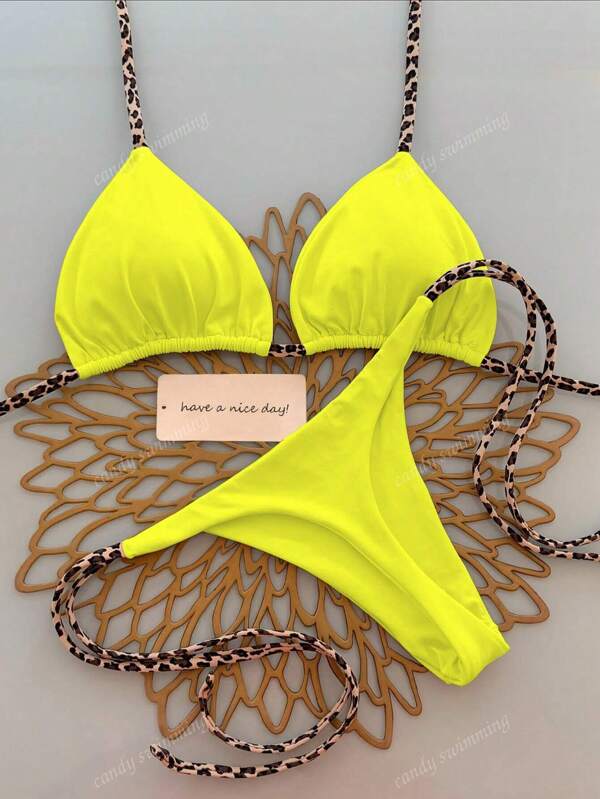 2 buc. Costum de baie cu bikini pentru femei, minimalist, sexy, cu bretele leopard