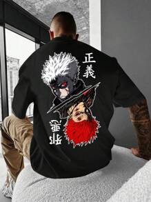 Minimalist Crew Neck Anime Graphic Short Sleeve T-Shirt, Summer