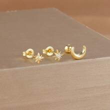 Conjunto de 3 piezas de aretes de acero inoxidable color oro con circonita para mujeres, pendientes de cartílago, helix y trago para perforación corporal