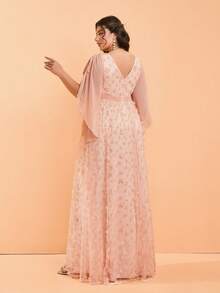 Plus Size Mgiacy V-Neck Three-Dimensional Embroidered Lace Pearl Chiffon Strappy Sleeve High-End Graduation Dress, Party Dress, Prom Dress