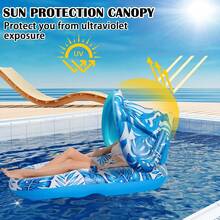 1pc Inflatable Palm Tree Sunshade Floating Island, Summer Swimming Pool Party Floatation Mat, Beach Essentials, Beach Accessories - Blue - View 1