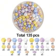 135pcs Fashion Silicone Beads DIY Jewelry Making Kit - 5 Colors Mixed Sizes (9-15mm) Round & Hexagon Craft Accessories Set With Pendants/Keychains/Necklace/Bracelet/ID Lanyard Supplies,Creative Gift For Women Men Craft Lovers(Students Office Gifts)