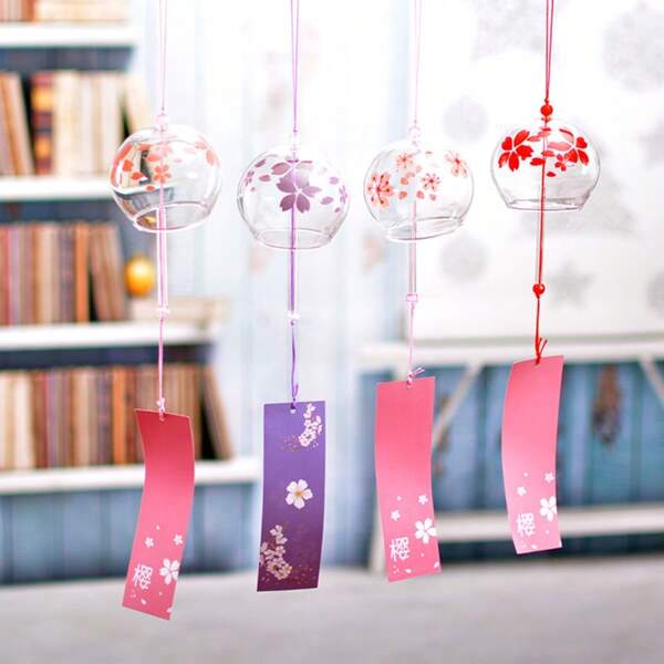 1pc Cherry Blossom Wind Chime, Christmas Decor, Birthday Gift, Hanging Decoration, Home Decor, Night Market Souvenir, Cute Stained Glass Wind Chime, Japanese Style Glass, Decor & Pendants, Christmas, Christmas Decorations, Room Decor, Christmas Gift, Bedroom Decor, Gift Box, Living Room Decor, Christmas Present, Kitchen Decor