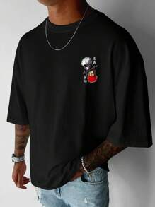 Minimalist Crew Neck Anime Graphic Short Sleeve T-Shirt, Summer