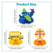 9pcs, Transportation Party Decorations, Transportation Birthday Decorations Honeycomb Ornament, For Living Room Table Decoration - Designed For Hosting Memorable Transportation Birthday Party Celebrations. - Yellow - View 3
