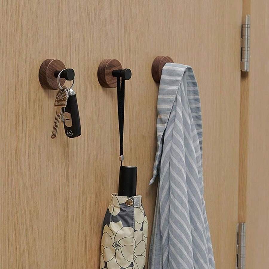 1/2 件木纹吸盘挂钩,重型壁挂挂钩,防水挂钩,适用于悬挂夹克、帽子、毛巾、浴袍、挂钩架,壁挂式 - 浴室和卧室 - 彩色 - 查看 1