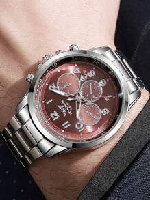 1 pieza Reloj de pulsera para hombre con correa de acero inoxidable de estilo mecánico de moda, diseño de lujo, gran regalo para el Día de la Madre