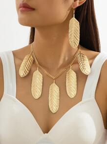 1 Set Collar colgante y pendientes únicos con textura exagerada de plumas para mujer, regalo para usar en playa y resort en verano