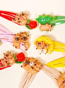10 piezas Lindos pasadores para el cabello con diseño de capibara de dibujos animados, accesorios para el cabello de capibara en rosa/verde/amarillo, regalos adorables y de moda para niñas