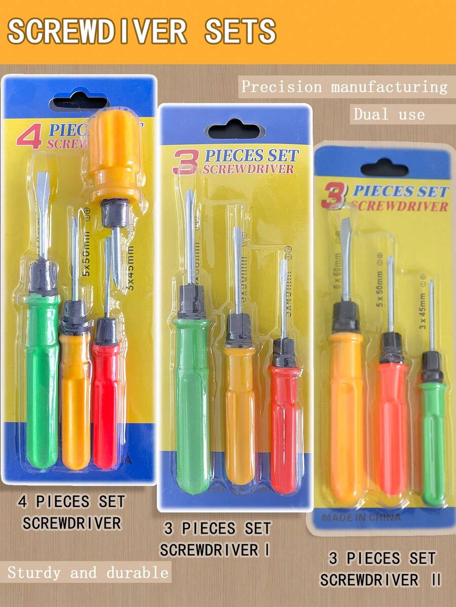 3pcs/4pcs Screwdriver Kit Set, Small Portable Screwdriver Home Repair Hand Tools, Precision Car Repair - Conventional - View 1
