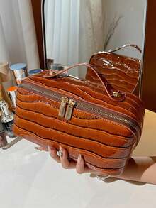 Portable Fashionable Retro Handbag Cosmetic Bag - Brown - View 7