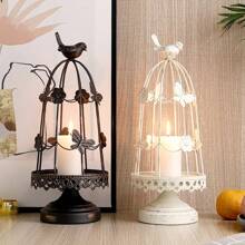 1PC Decorative Birdcage Candle Holders, For Pillar Candles, Black White Vintage Candle Holder, Metal Bird Cage Candle Stands, For Rustic Home Decor Table Wedding Centerpiece Bird Decor